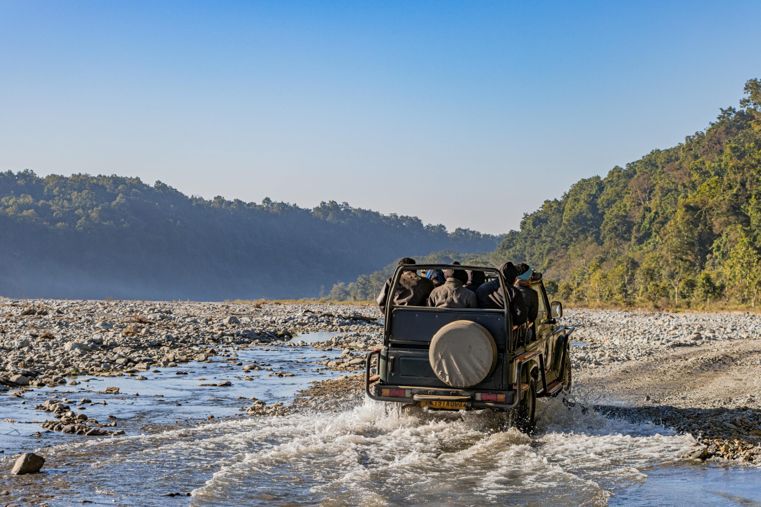 Explore the rugged beauty of Uttarakhand on a thrilling safari adventure through lush forests and rocky streams.