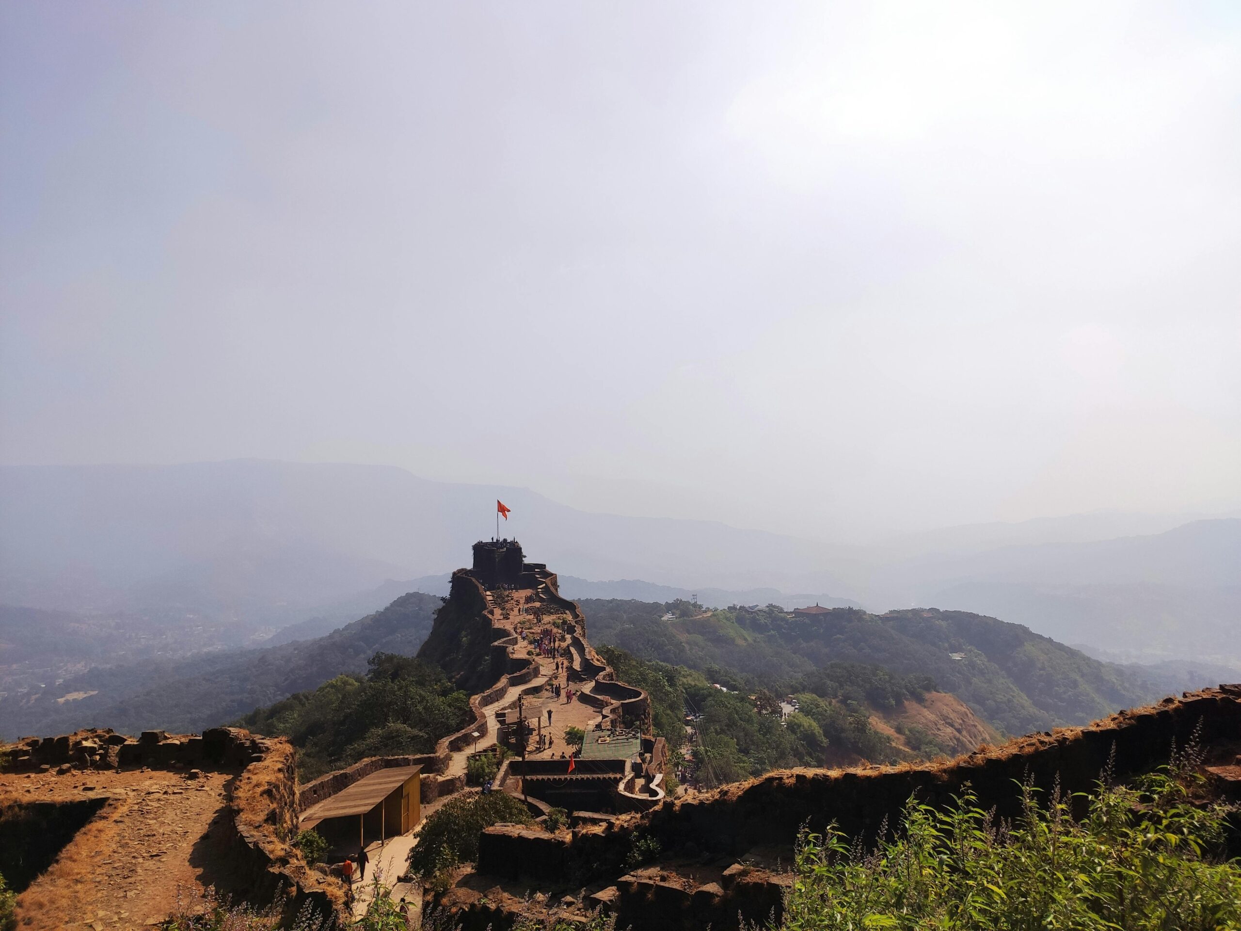 Spectacular scenery of famous Pratapgad Fort located in highland area on sunny day in Maharashtra